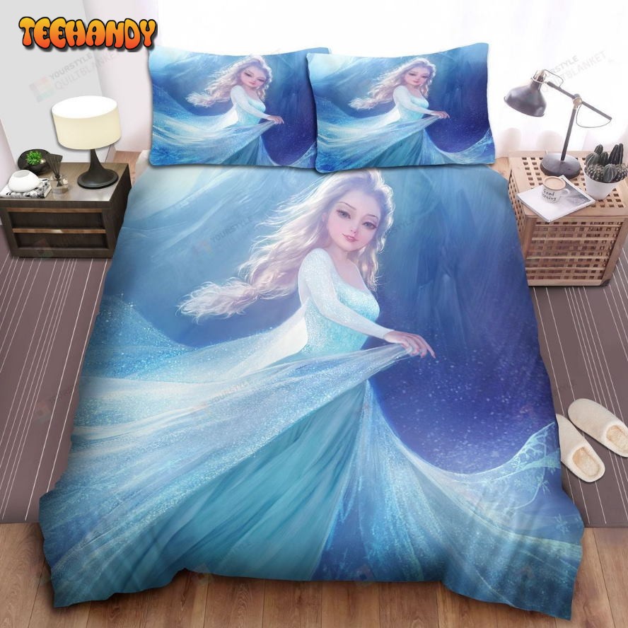 Disney Frozen Elsa Beautiful In Her Snowflake Dress Art Comforter Bedding Sets