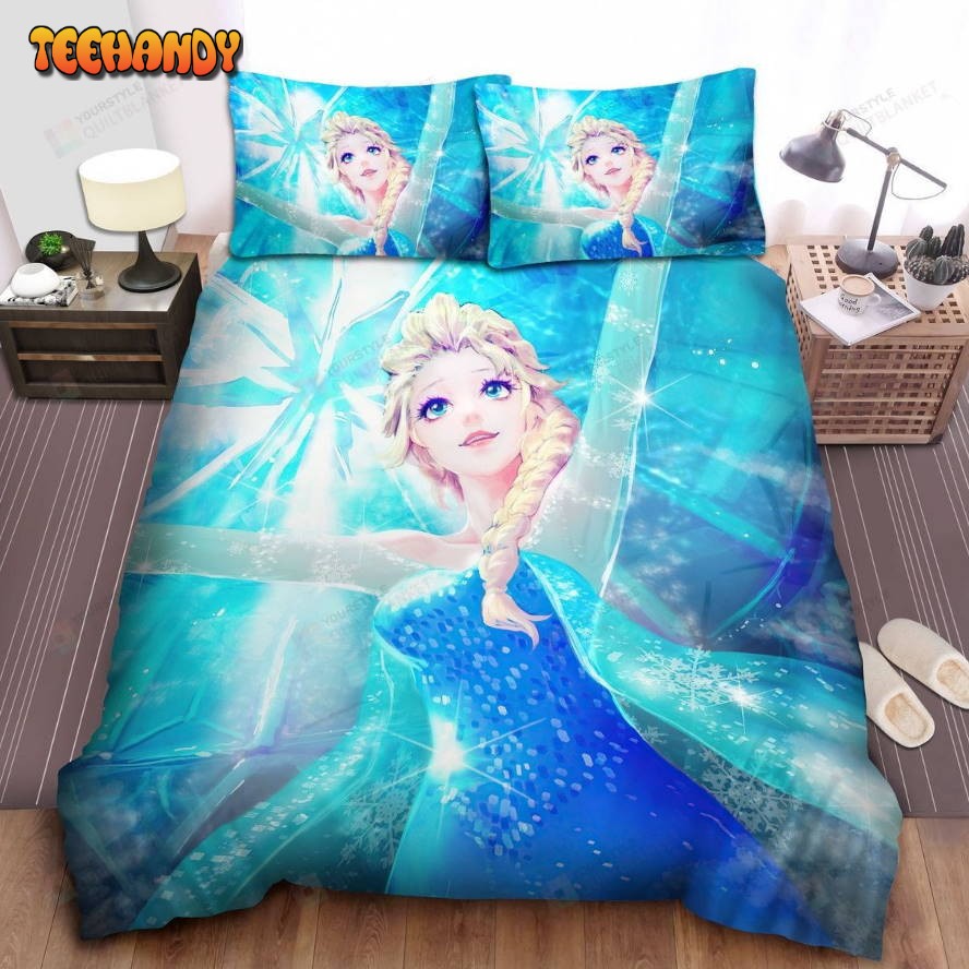 Disney Frozen Elsa In Gorgeous Snowflake Dress Illustration Comforter Bedding Sets