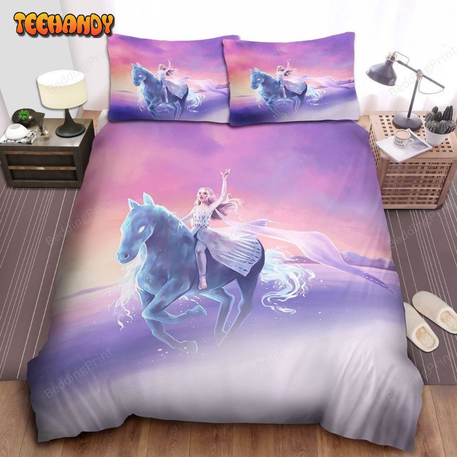 Disney Frozen Elsa Riding Nokk Digital Illustration Duvet Cover Bedding Sets