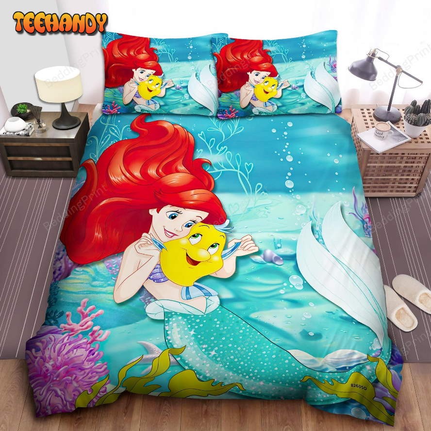 Disney Princess Ariel With Her Friend Flounder Duvet Cover Bedding Sets