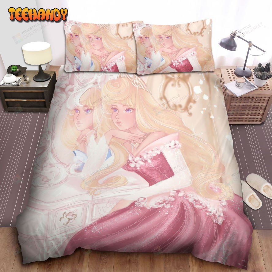 Disney Princess Aurora And Her Reflection In Mirror Illustration Bedding Sets