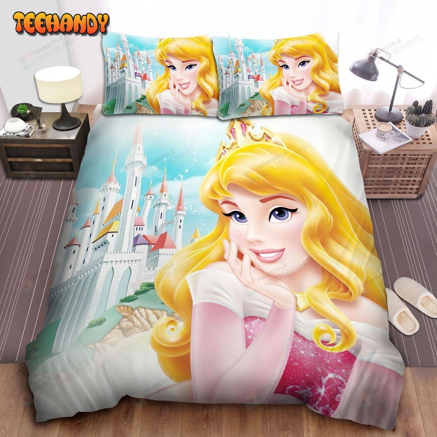 Disney Princess Aurora Wearing A Crown And The Castle Comforter Bedding Sets