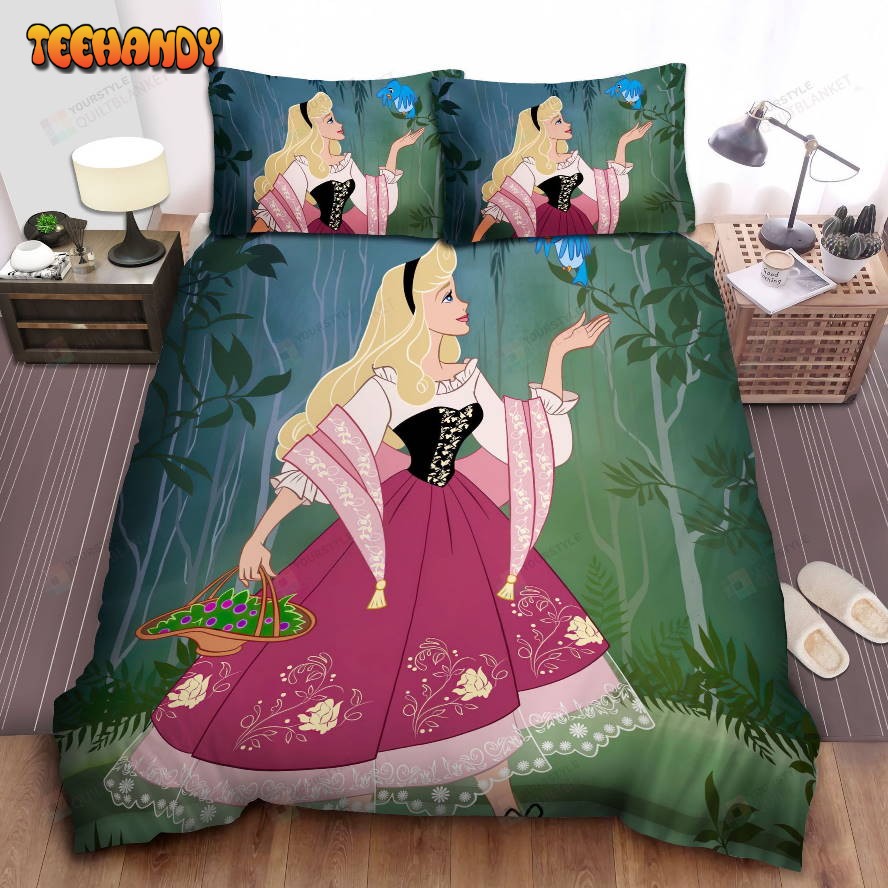 Disney Princess Aurora With A Blue Bird In The Forest Comforter Bedding Sets