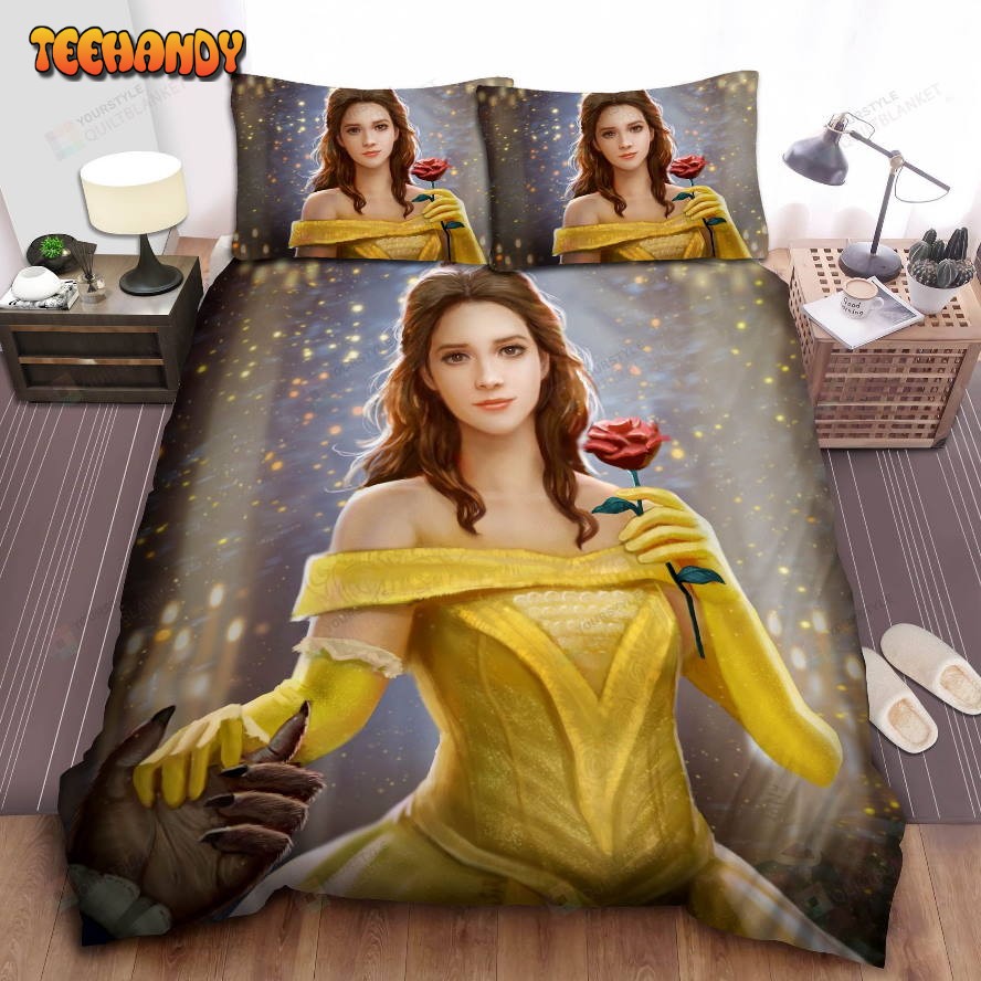 Disney Princess Belle Holding The Beast Hand Comforter Bedding Sets