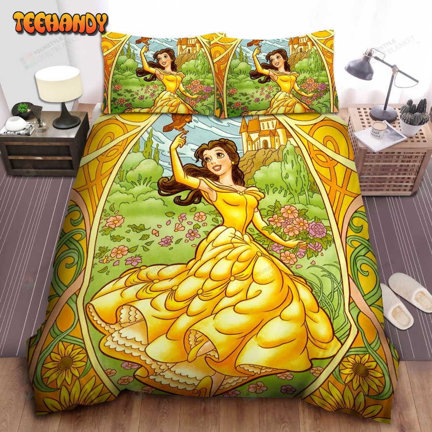 Disney Princess Belle In Beautiful Yellow Dress Spread Comforter Bedding Sets