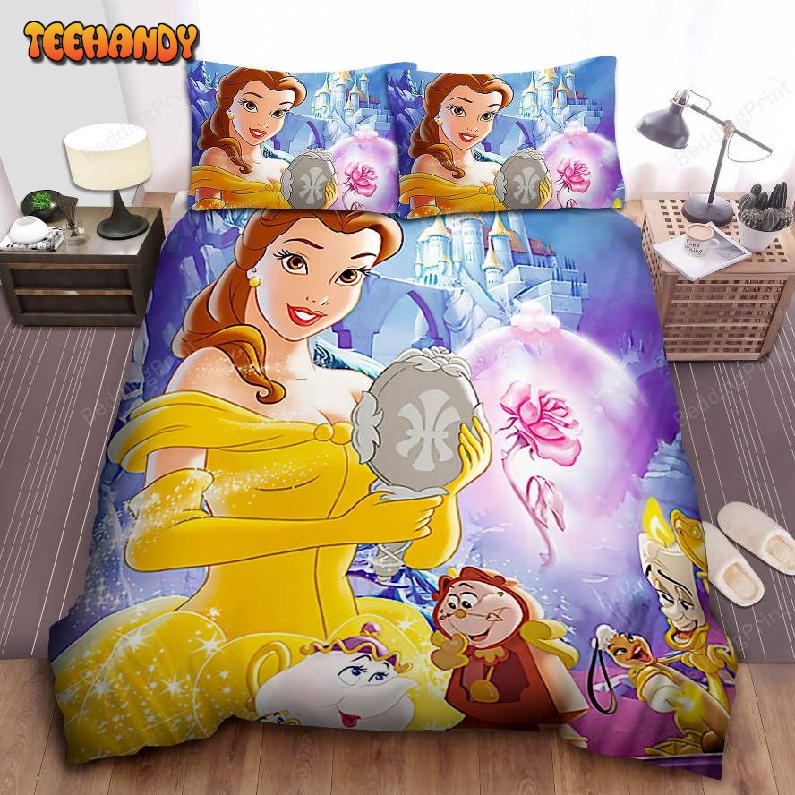 Disney Princess Belle With The Furniture and The Rose In Front Of The Bedding Sets