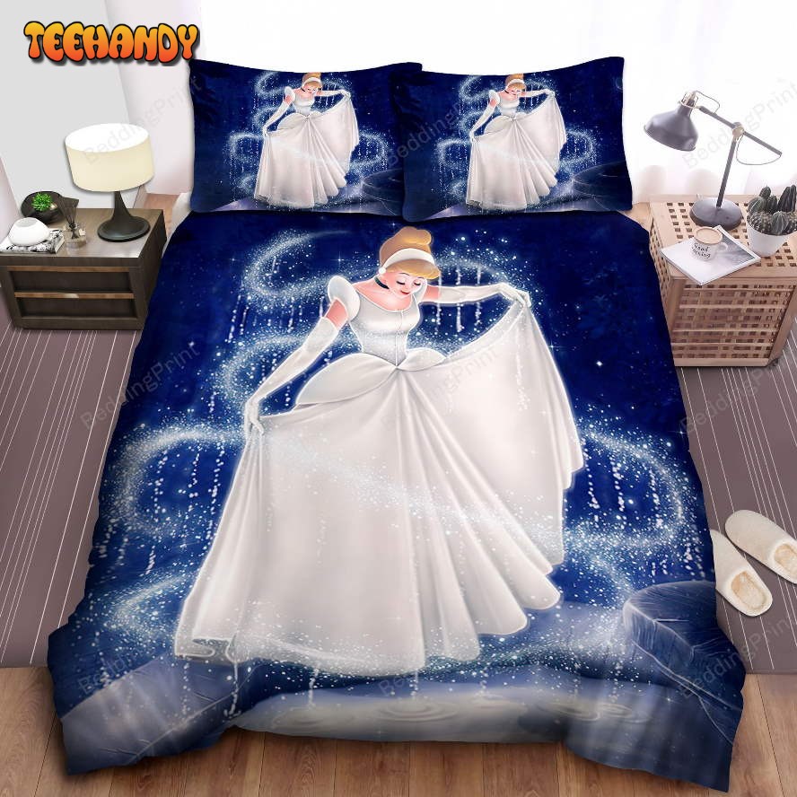 Disney Princess Cinderella In Sparkle White Dress Duvet Cover Bedding Sets