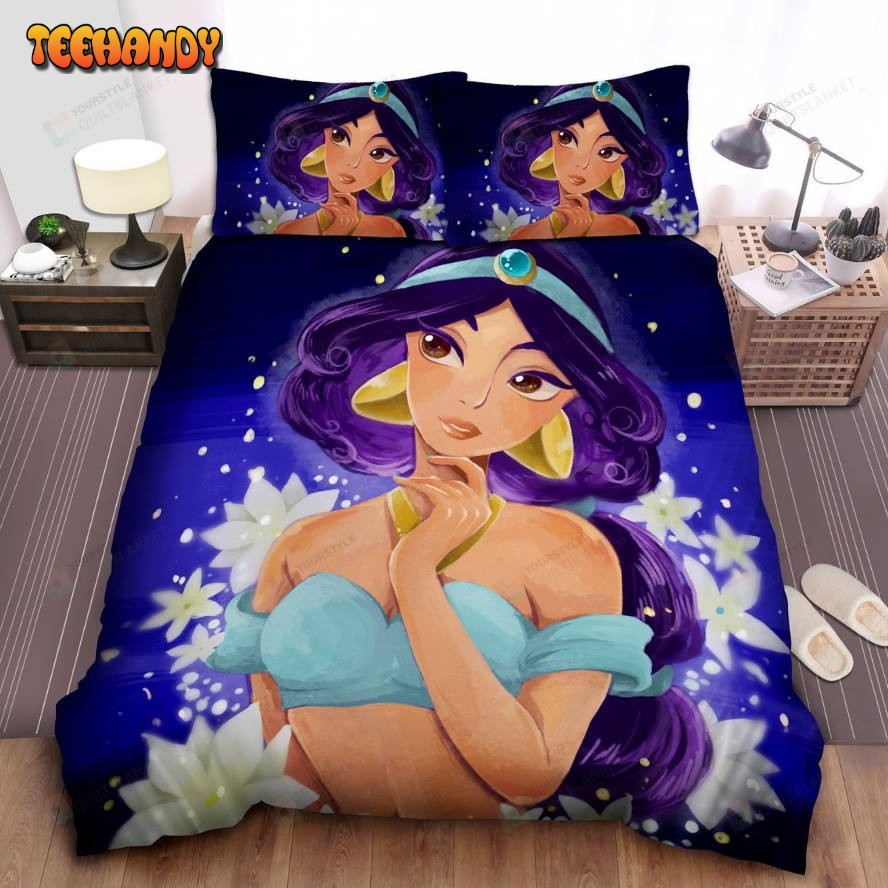 Disney Princess Jasmine And Jasmine Flower Painting Comforter Bedding Sets