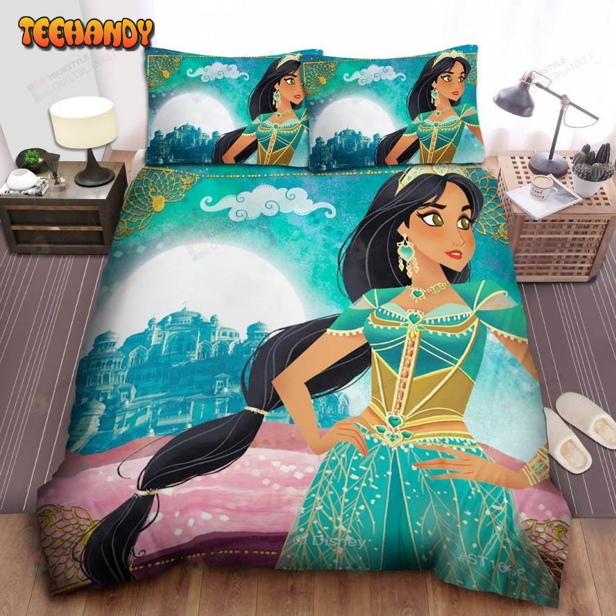 Disney Princess Jasmine And The City Illustration Spread Comforter Bedding Sets