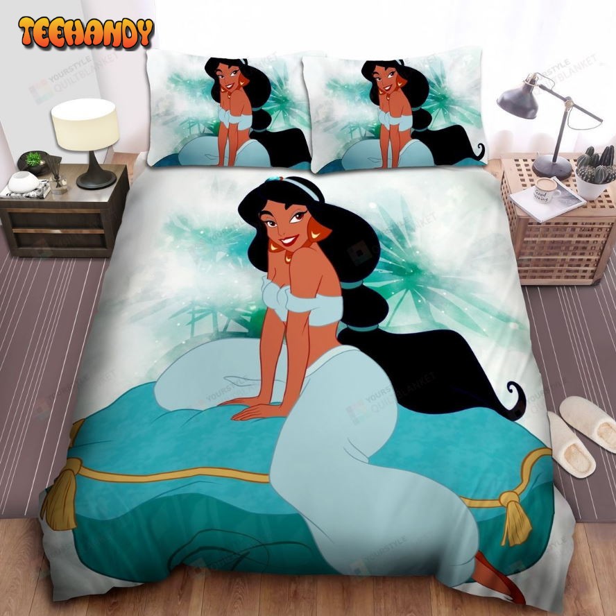 Disney Princess Jasmine Sitting On Huge Pillow Spread Comforter Bedding Sets