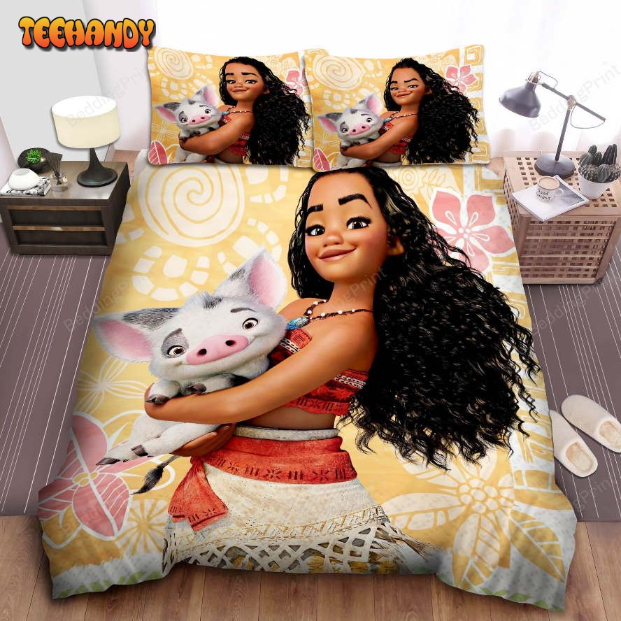 Disney Princess Moana Holding A Cute Pig Bed Sheet Duvet Cover Bedding Sets