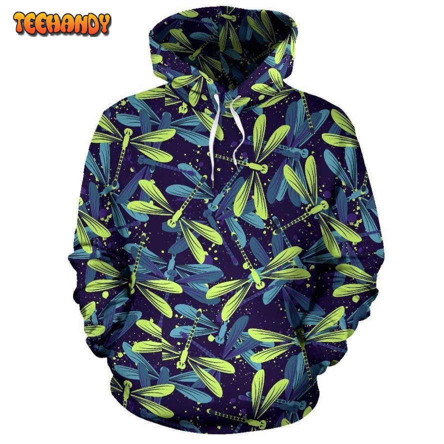 Dragonfly Lime Blue Print Pattern Pullover 3D Hoodie For Men Women