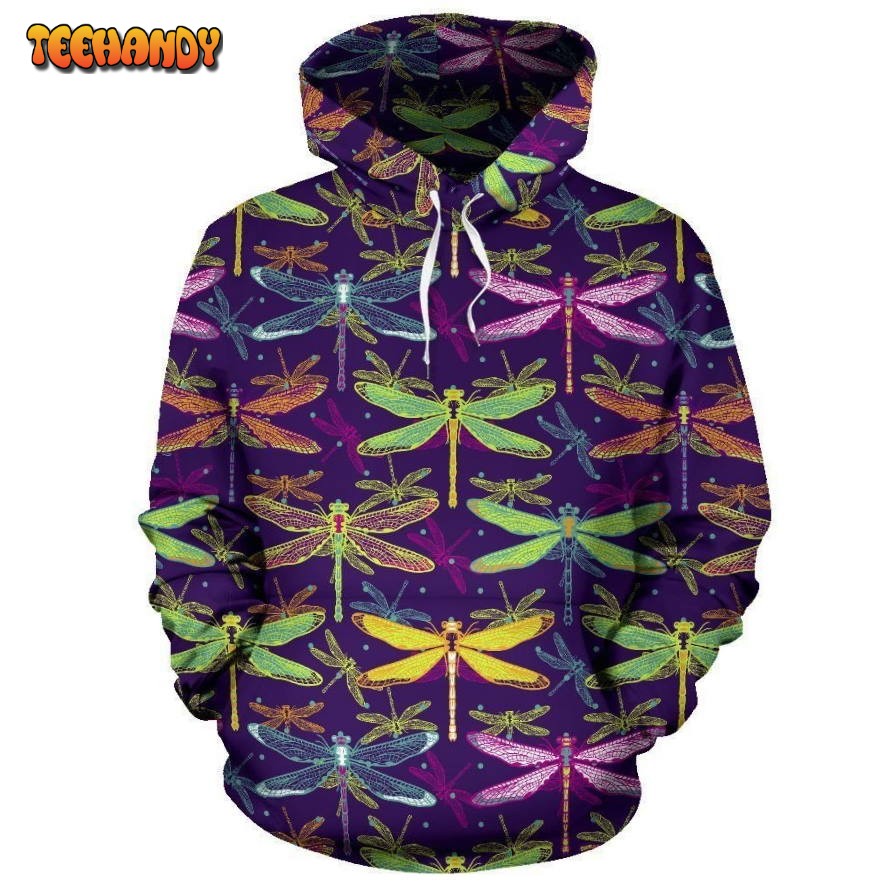 Dragonfly Neon Color Print Pattern Pullover 3D Hoodie For Men Women