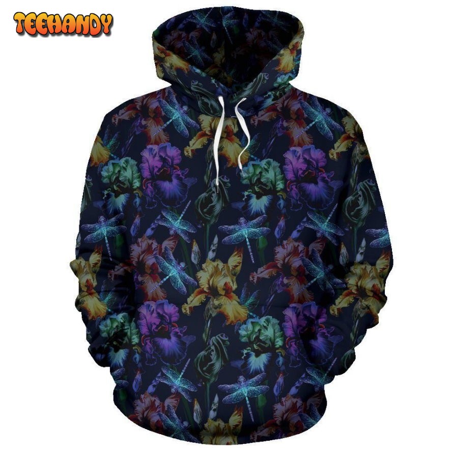 Dragonfly With Floral Print Pattern Pullover 3D Hoodie For Men Women