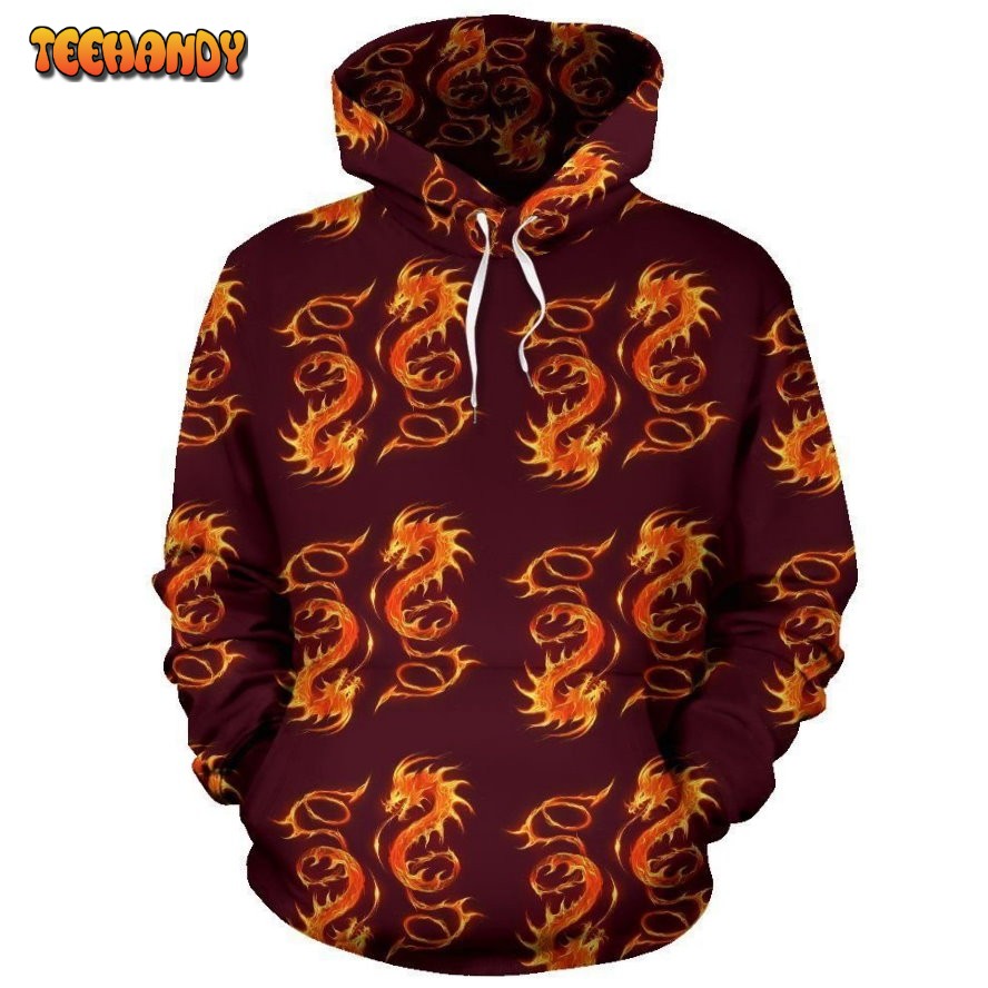 Dragons Fire Design Pullover 3D Hoodie For Men Women