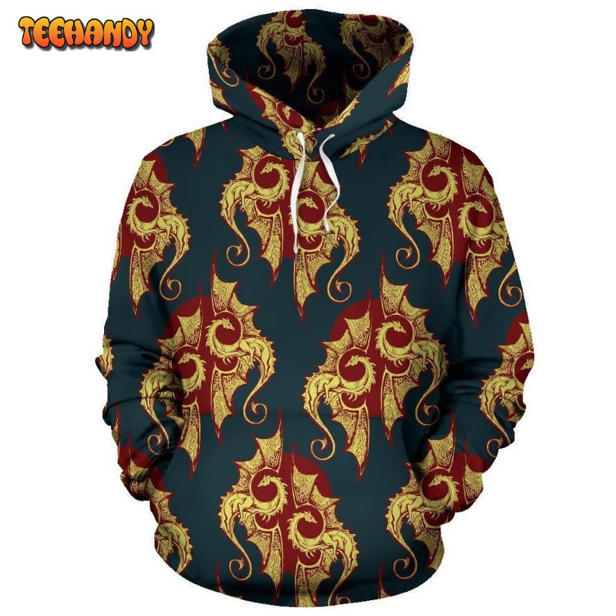 Dragons Gold Design Pattern Pullover 3D Hoodie For Men Women