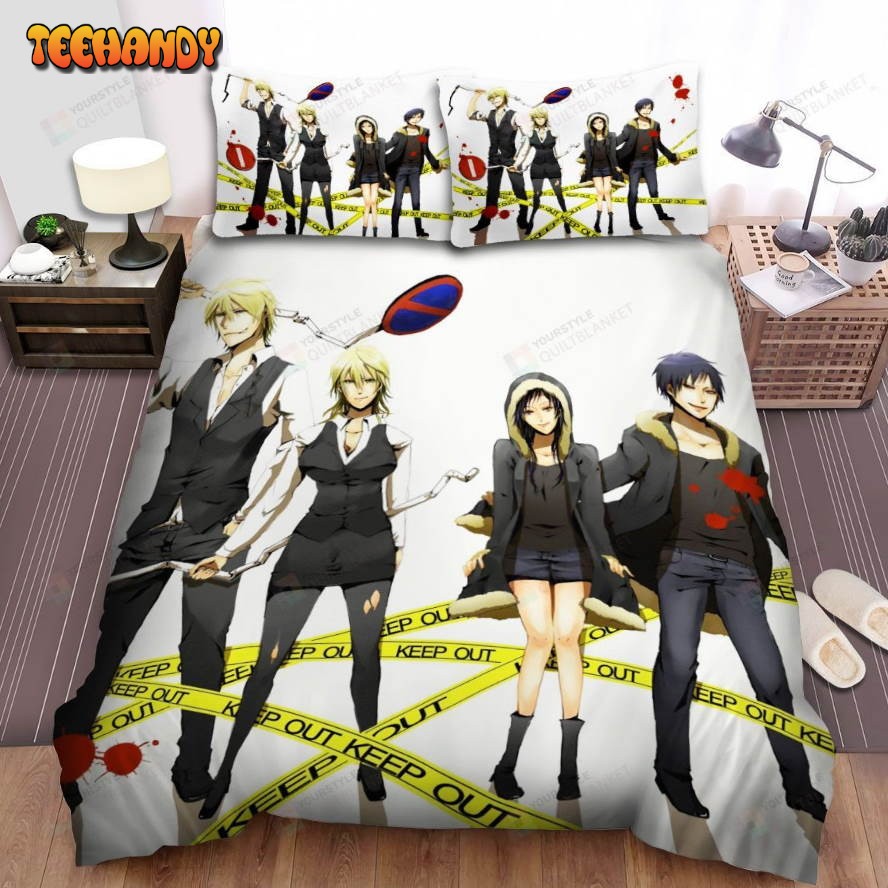 Durarara!! Characters With The Barricade Tape Comforter Bedding Sets