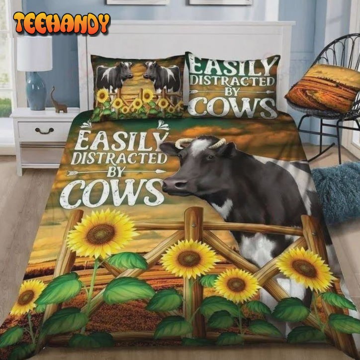 Easily Distracted By Cows Bed Sheets Duvet Cover Bedding Sets