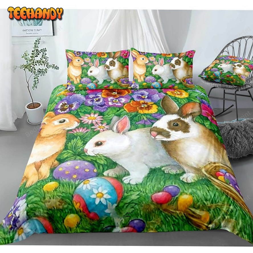 Easter Bunny In Flower Garden Bedding Set Duvet Cover Bedding Sets