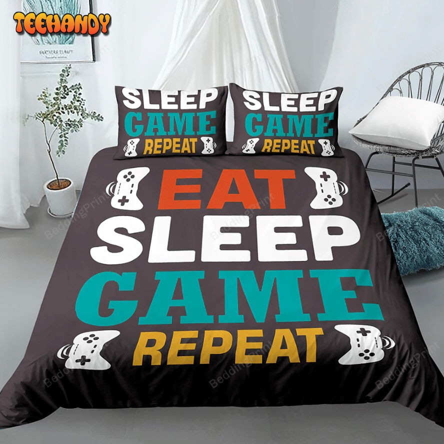 Eat Sleep Game Repeat Bed Sheet Duvet Cover Bedding Set