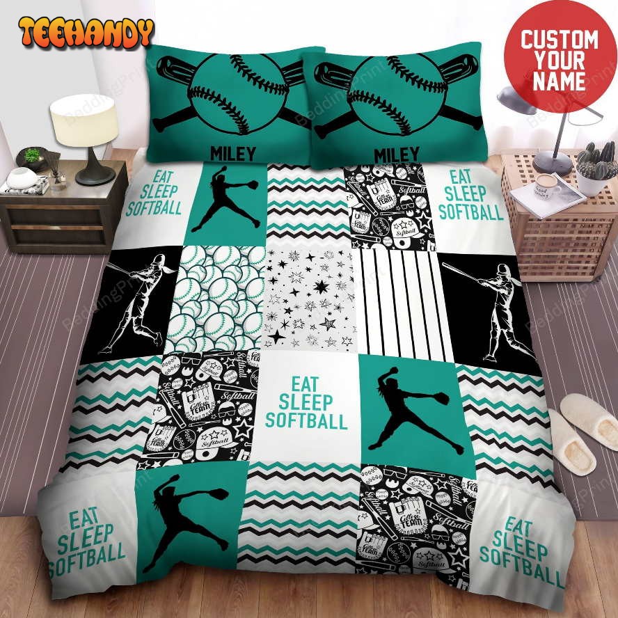 Eat Sleep Softball Duvet Cover And Pillow Cases Bedding Sets