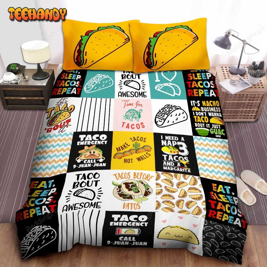 Eat Sleep Tacos Repeat Bed Sheets Duvet Cover Bedding Sets