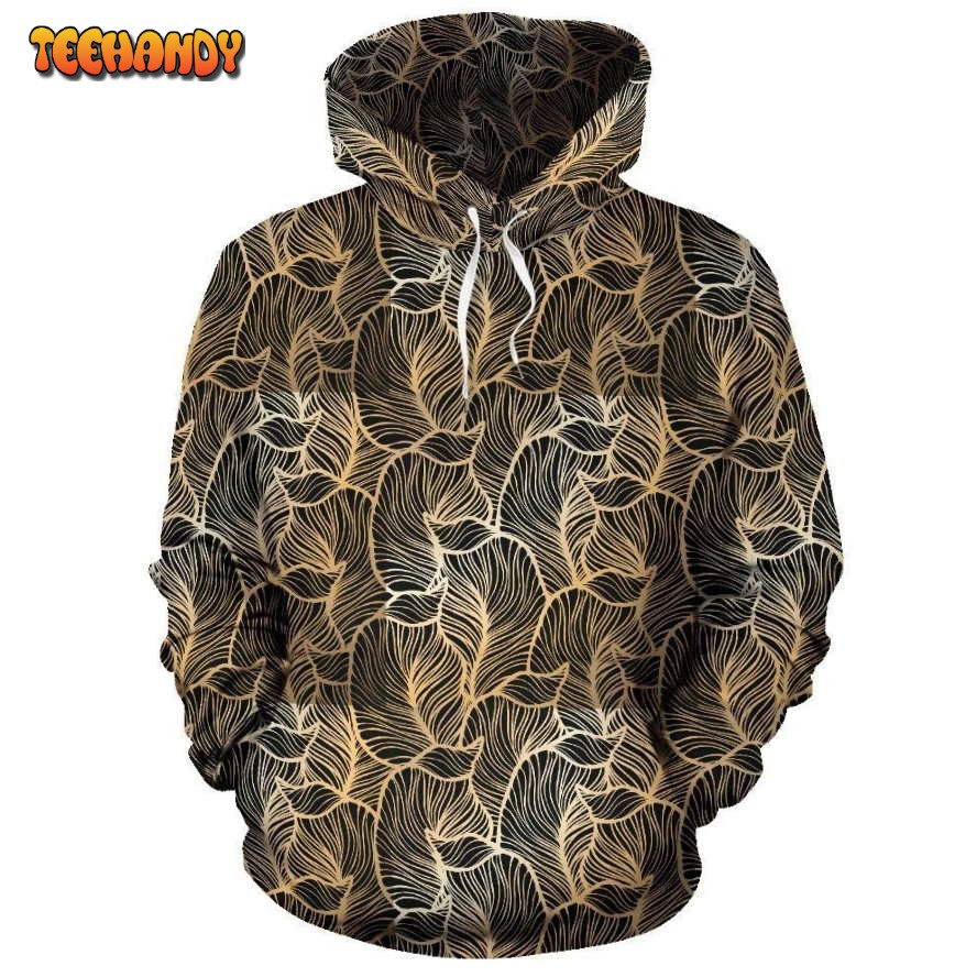 Elegant Gold leaf Print Pullover 3D Hoodie For Men Women Hoodie