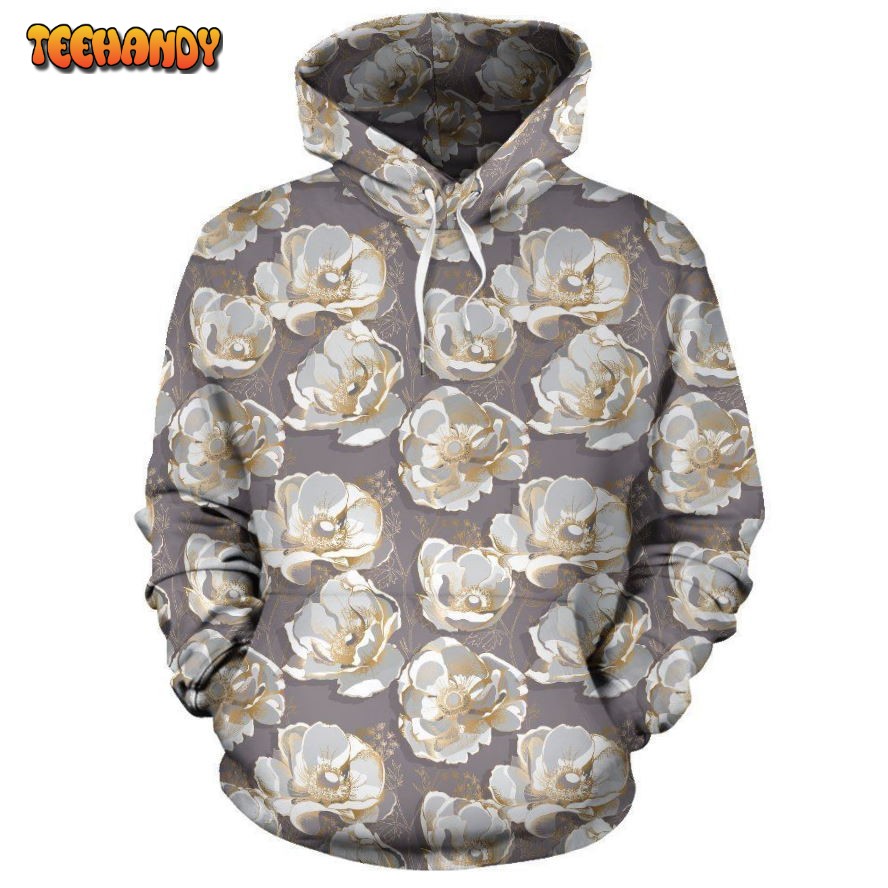 Elegant Grey Flower Print Pullover 3D Hoodie For Men Women Hoodie