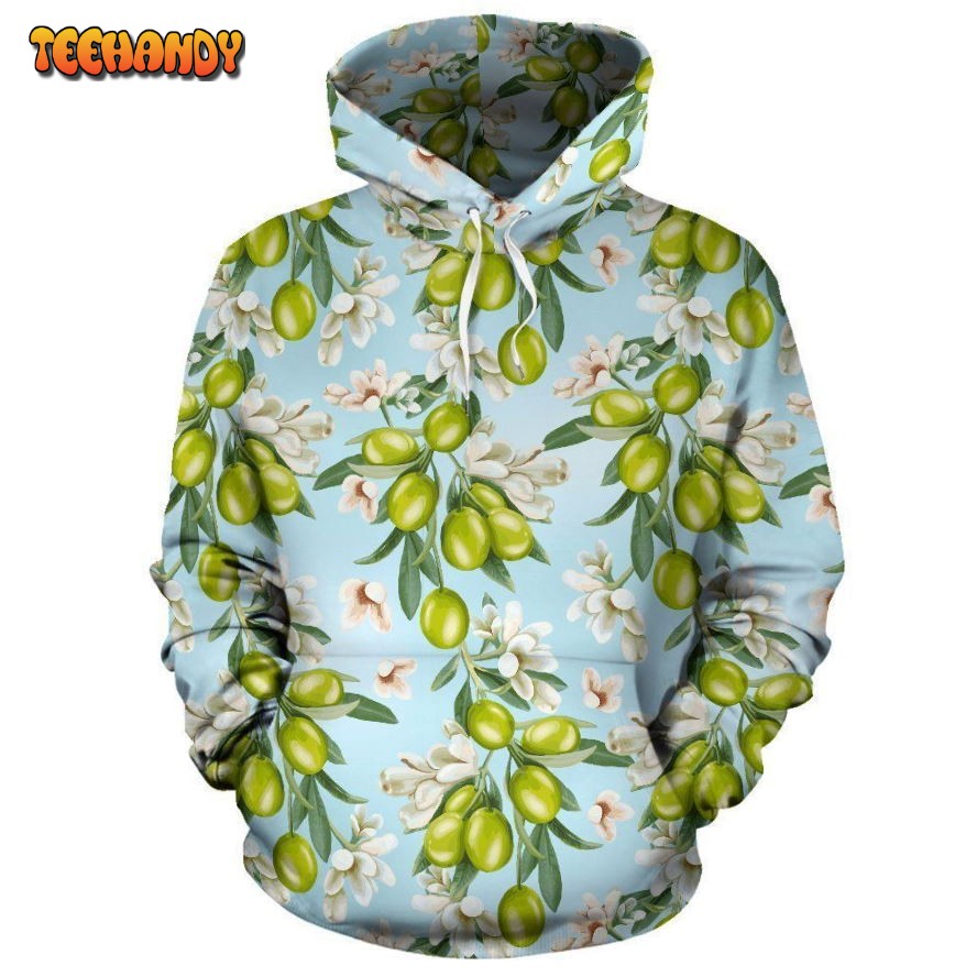 Elegant Olive Floral Print Pullover 3D Hoodie For Men Women Hoodie