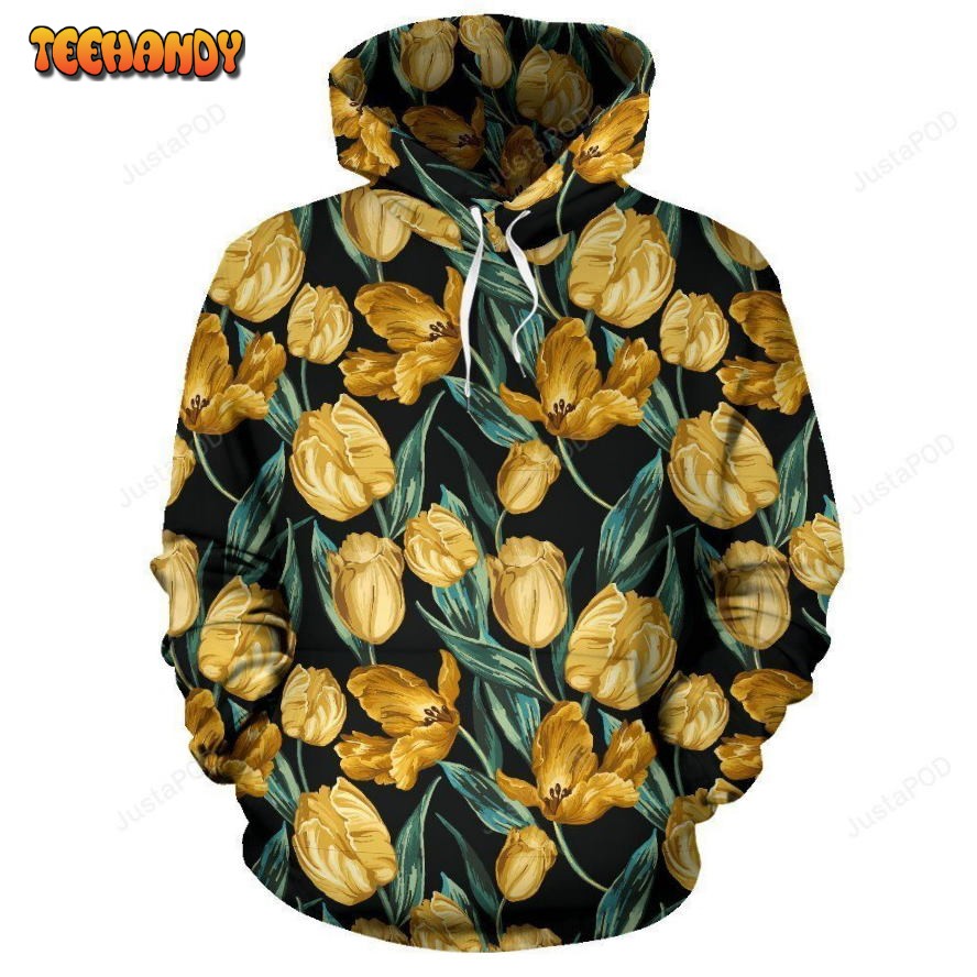 Elegant Yellow Tulip Print Pullover 3D Hoodie For Men Women Hoodie