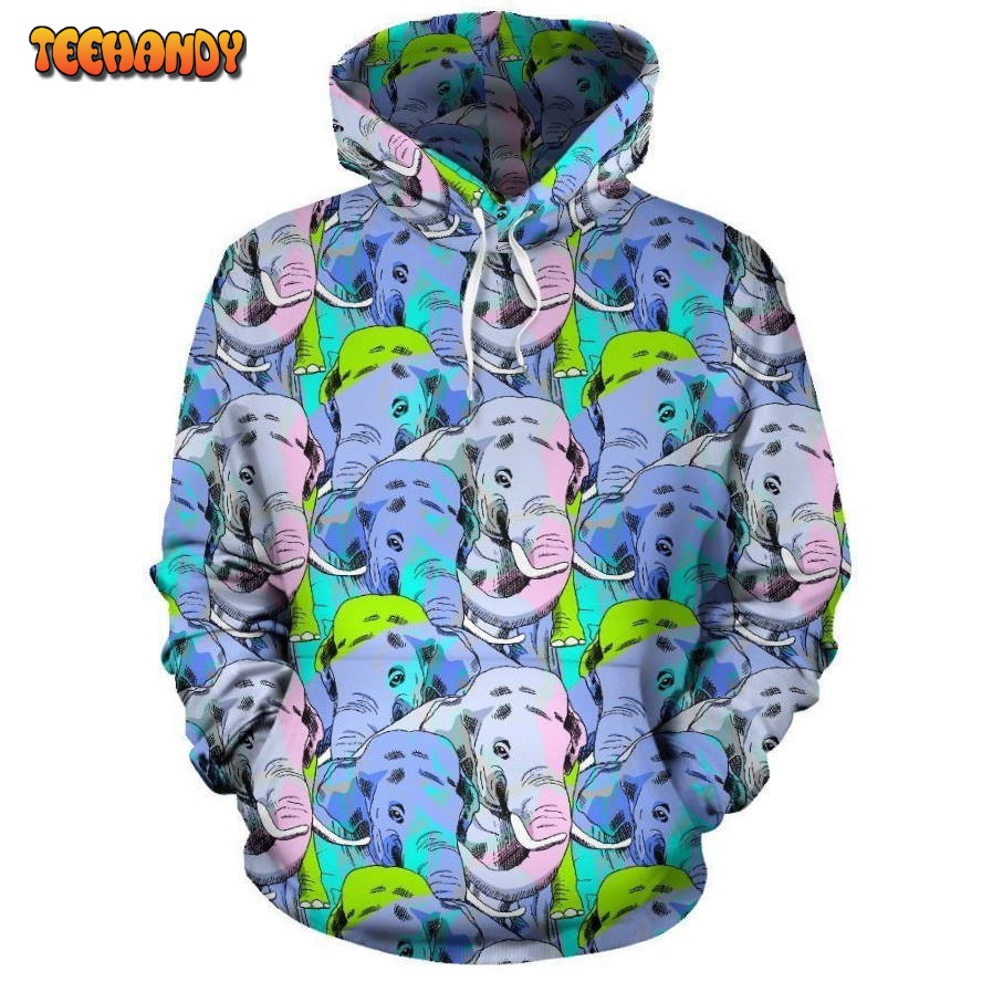 Elephant Art color Print Pattern Pullover 3D Hoodie For Men Women