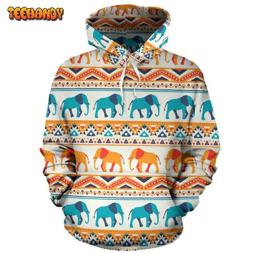 Elephant Aztec Ethnic Print Pattern Pullover 3D Hoodie For Men Women