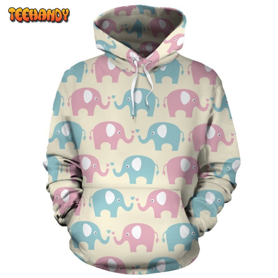 Elephant Baby Pastel Print Pattern Pullover 3D Hoodie For Men Women