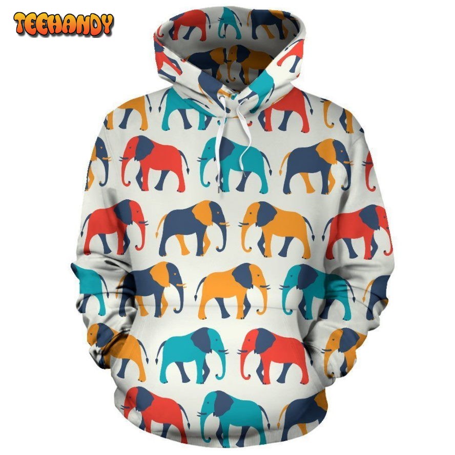 Elephant Colorful Print Pattern Pullover 3D Hoodie For Men Women