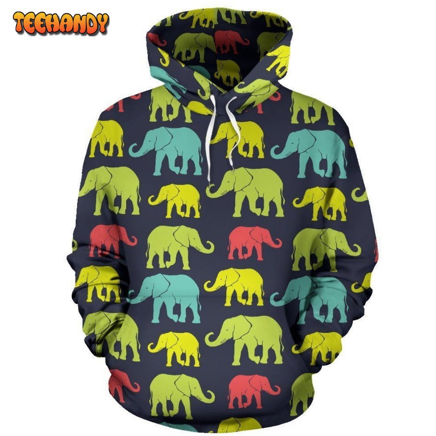 Elephant Neon Color Print Pattern Pullover 3D Hoodie For Men Women