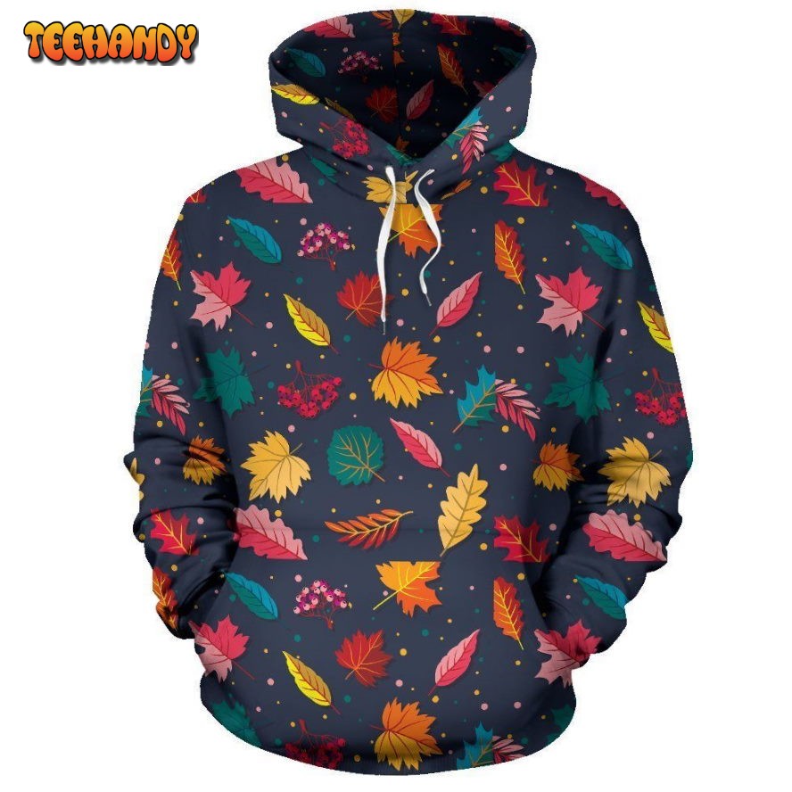 Elm Leave Colorful Print Pattern Pullover 3D Hoodie For Men Women