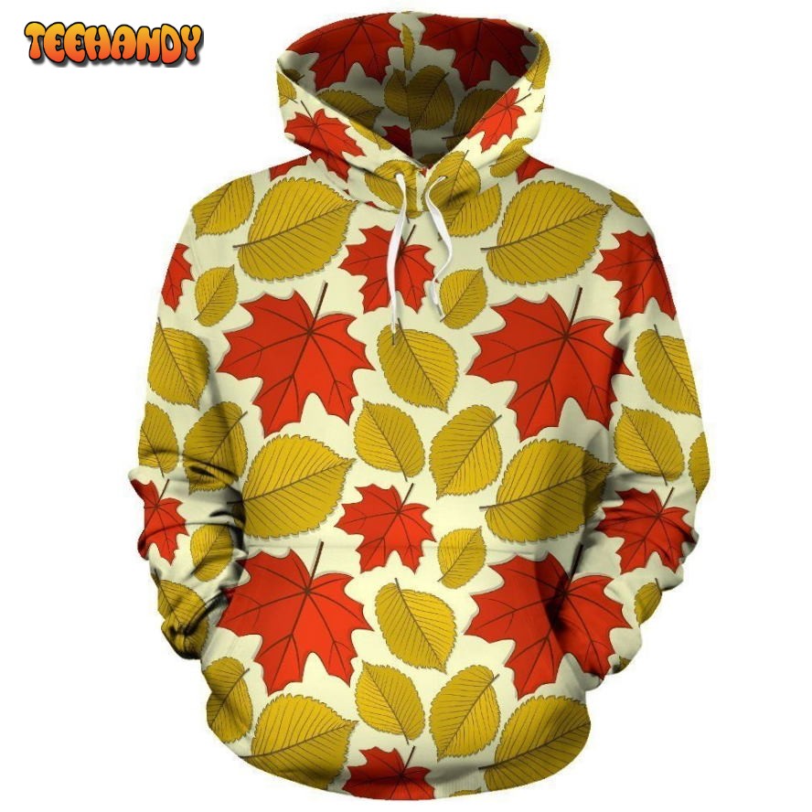 Elm Maple Leave Print Pattern Pullover 3D Hoodie For Men Women