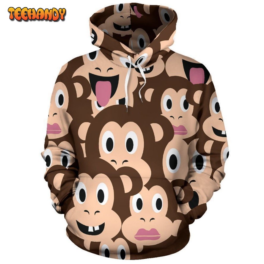 Emoji Monkey Print Pattern Pullover 3D Hoodie For Men Women Hoodie