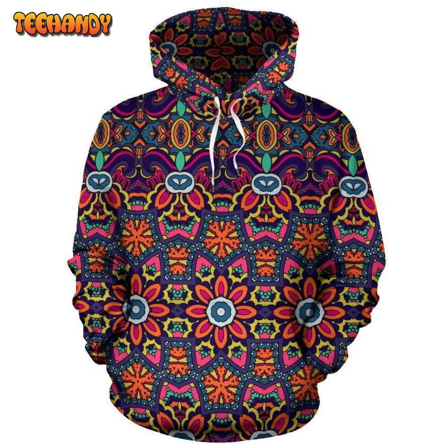 Ethnic Flower Style Print Pattern Pullover 3D Hoodie For Men Women