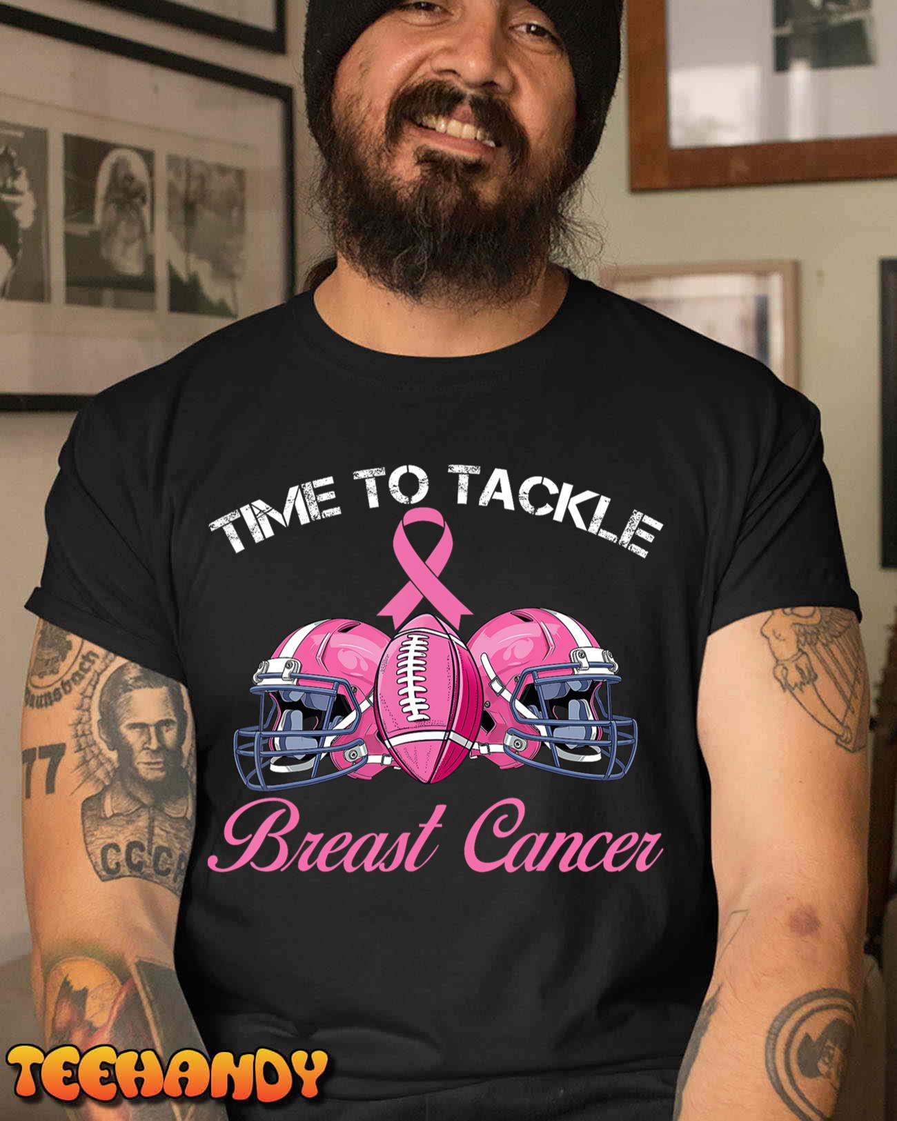 Football Survivor Time To Tackle Breast Cancer Awareness T-Shirt