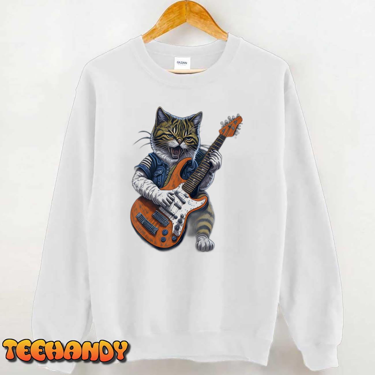 Funny cat Playing Guitar Cat Lover graphic cats Kitten Lover T-Shirt