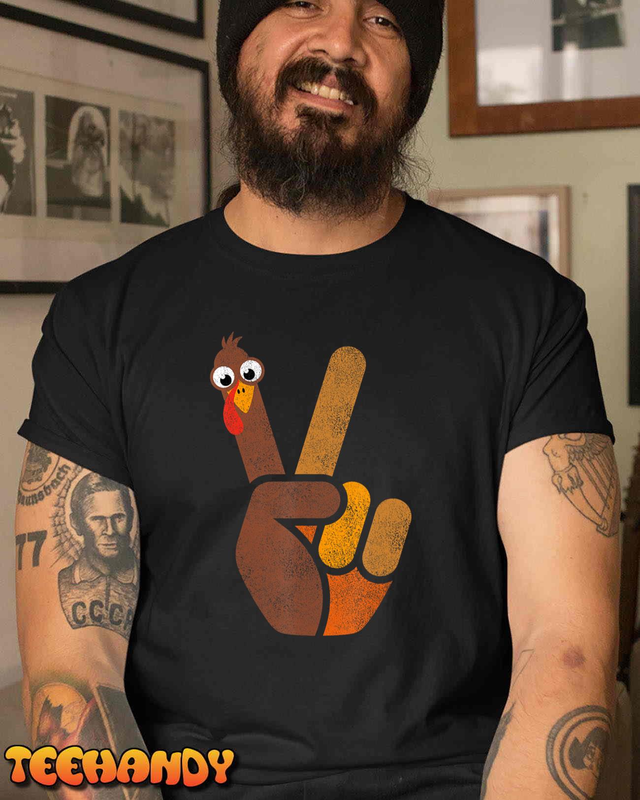 Funny Thanksgiving Shirts Women Men Cute Turkey Peace Sign T-Shirt