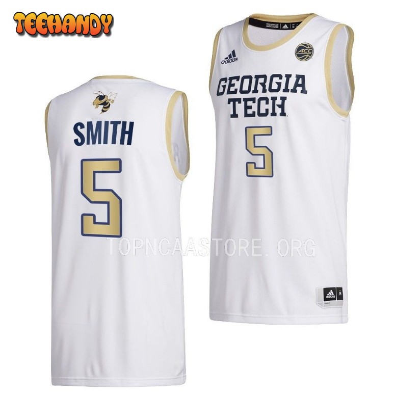 Georgia Tech Yellow Jackets Deivon Smith 2023 White Home College Basketball Jersey