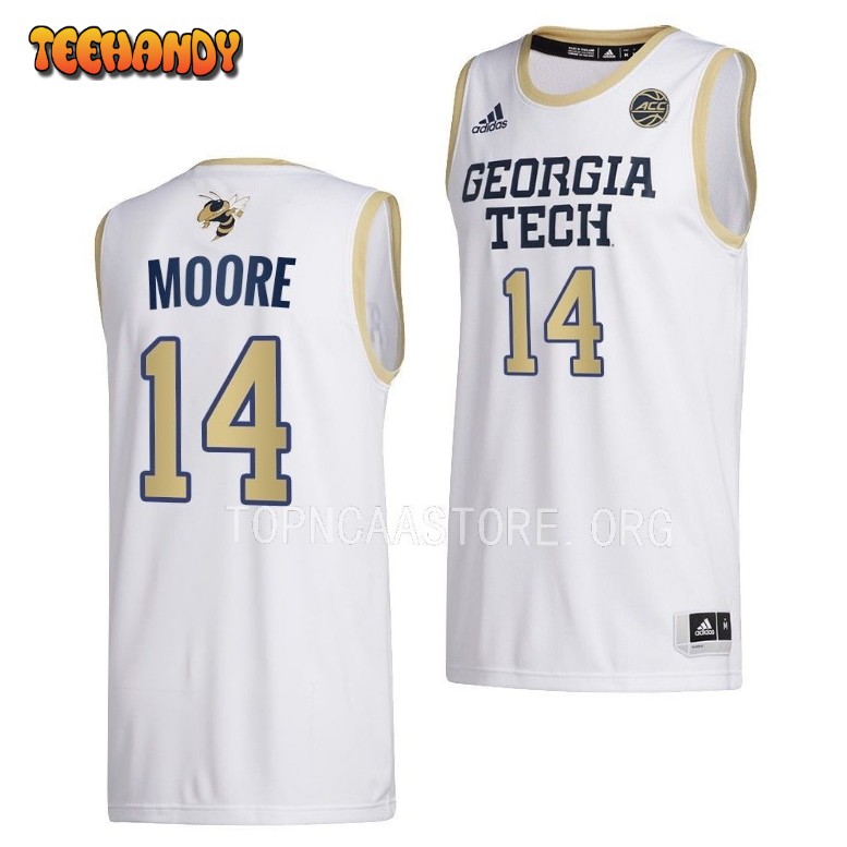 Georgia Tech Yellow Jackets Jalon Moore 2023 White Home College Basketball Jersey