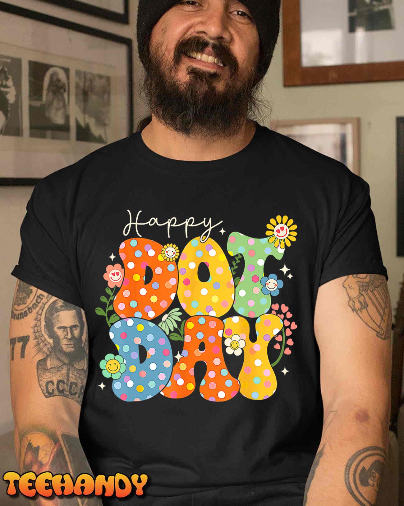 Happy Dot Day Hippie Flowers Groovy Teacher Kids T-Shirt