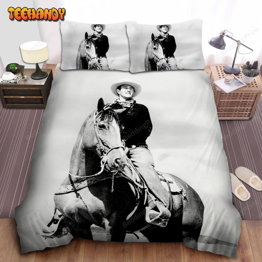 John Wayne Riding Horse Black And White Duvet Cover Bedding Sets