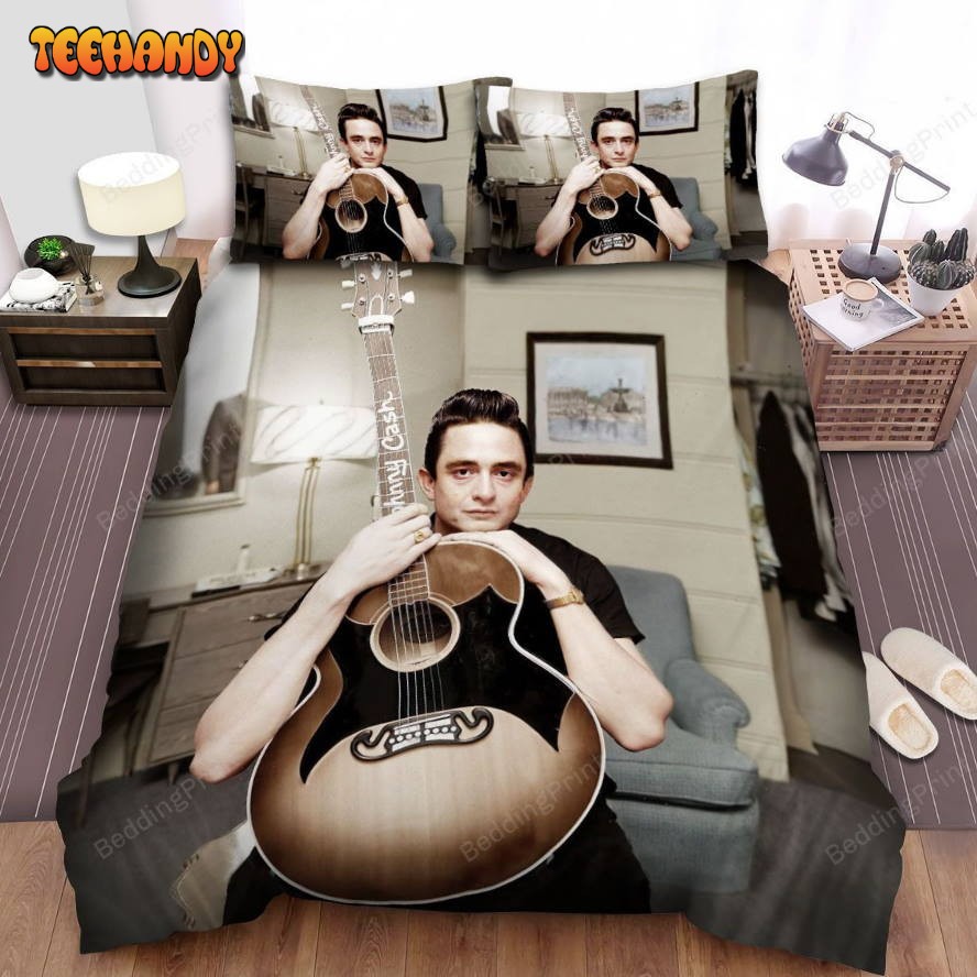 Johnny Cash With Guitar Vintage Photo Bed Sheets Duvet Cover Bedding Sets