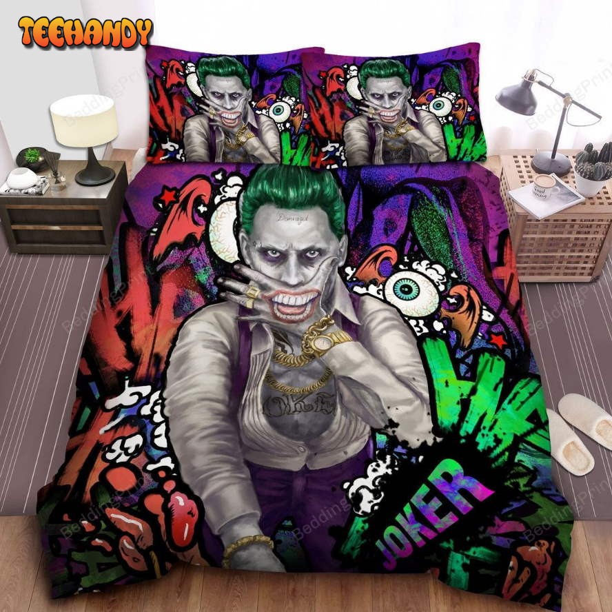 Joker By Jared Leto In Street Graffiti Background Duvet Cover Bedding Sets