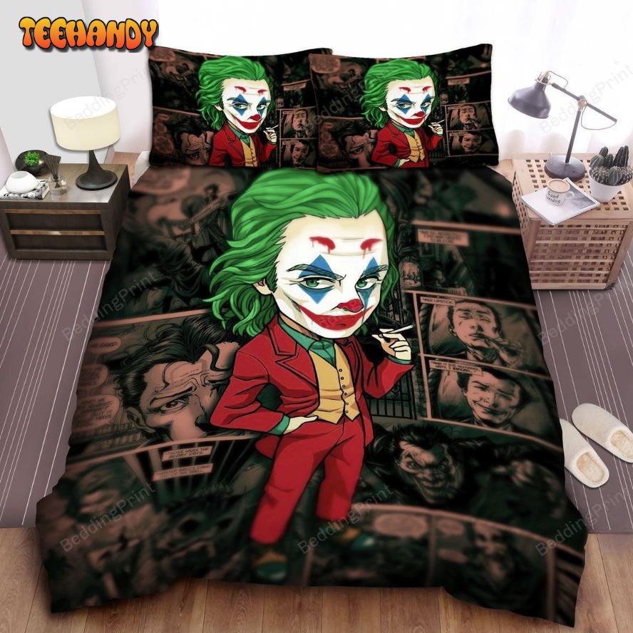 Joker Chibi Art Style In Comic Pages Background Duvet Cover Bedding Sets