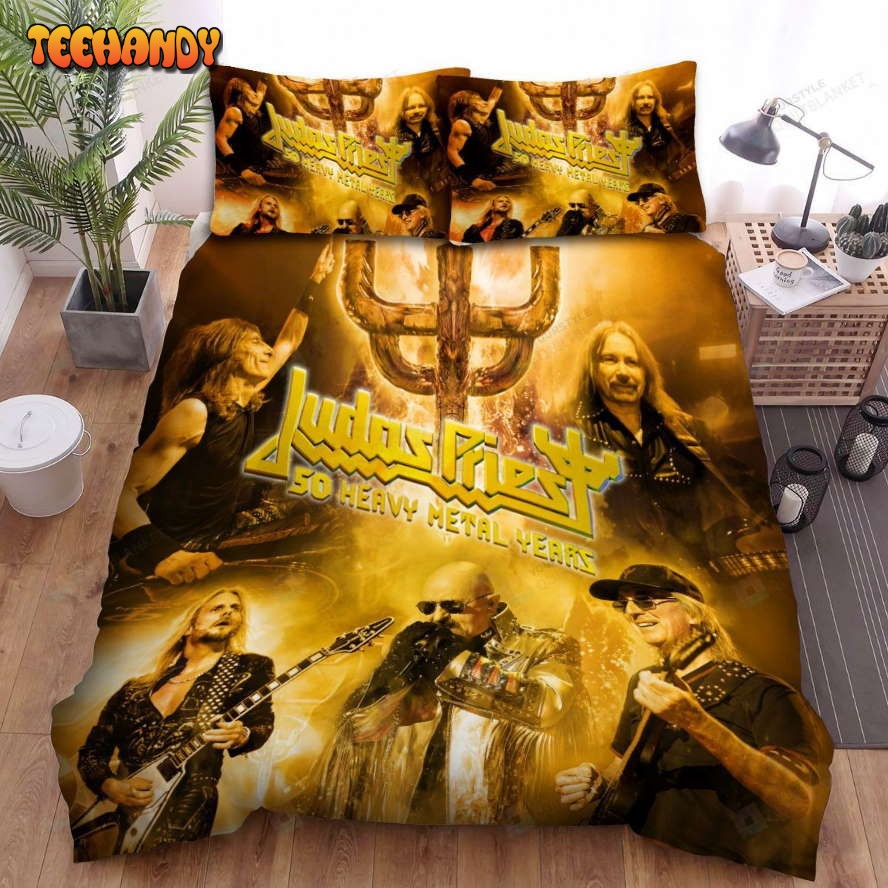 Judas Priest Members And The Band Logo Spread Comforter Bedding Sets